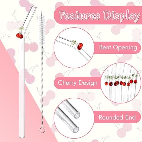 Glass Straws, Reusable 6pcs Bent Drinking Straws With 2 Cleaning Brushes - Clear for Smoothie, Milk, Coffee, Cocktail, Water, Juice thumbnail 4