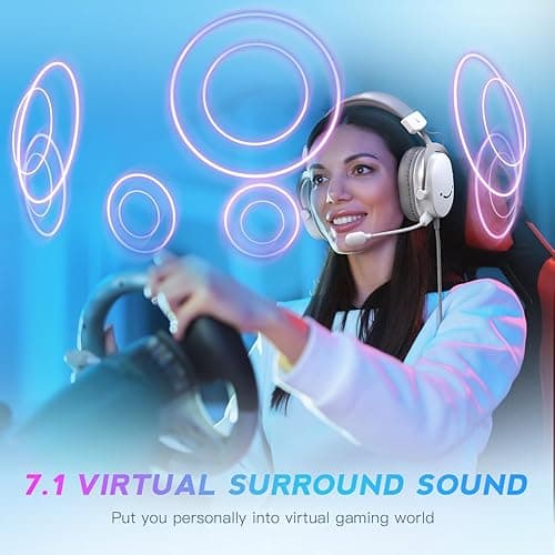 FIFINE USB PC Gaming Headset with 3.5mm Audio Jack, Detachable Microphone, 7.1 Surround Sound, Volume Control, Streaming Over-Ear Wired Headphones for Computer, PS5, Controller, Xbox-H9 White thumbnail 4