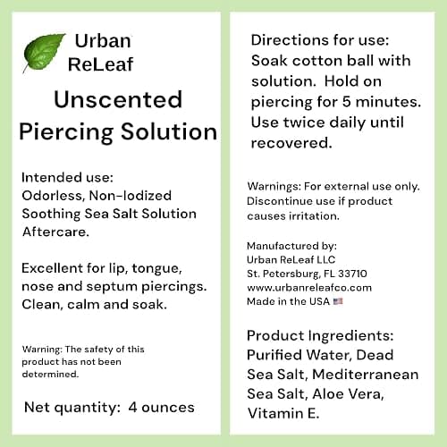 Urban ReLeaf Unscented Piercing Solution Non-Iodized Sea Salt Soak | Lip, Tongue, Septum, Dimple, Mouth, No Scent, Ready to Use, Made Fresh, Soothe & Calm thumbnail 6