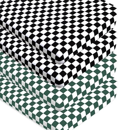 4 Pack Checkered Plaid Crib Sheets Neutral Breathable Buffalo Check Fitted Baby Sheets Nursery Sheets for Baby Boys or Girls (Crib) - Image 1