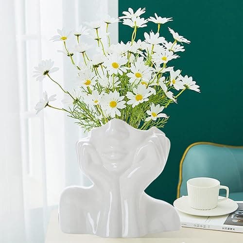CEMABT Gesicht vase, Blume Dekor, Keramik Körper Weibliche Form, Ideale Regal, Moderne Bauernhaus Tisch, Kleine nette Bücherregal Halbgesicht (Stil-C) thumbnail 7