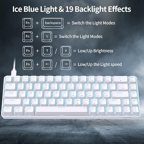 DIERYA T68SE 60% Gaming Mechanical Keyboard,Ultra Compact Mini 68 Key with Red Switches Wired Keyboard,Anti-Ghosting Keys, for Windows Laptops and PC Gamers,White thumbnail 5