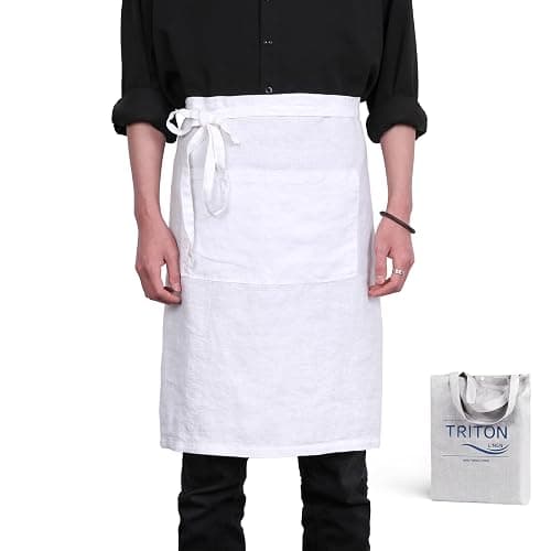 Pure Linen Bistro Half Apron - 25 x 35 Inch Unisex Waist Aprons with Large Pocket Ideal for Kitchen Crafts and More - Image 1