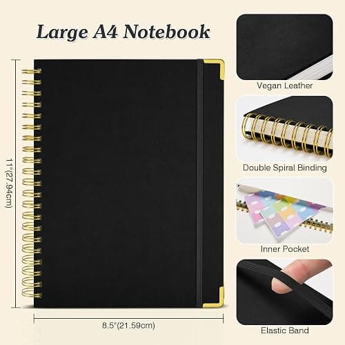 Spiral Notebook 8.5" x 11", 300 Numbered Pages Notebooks College Ruled with Contens, 100GSM Thick Journal for Women Men, Hardcover Leather Lined Journal for Writing, Large A4 Notebooks for Work School thumbnail 2
