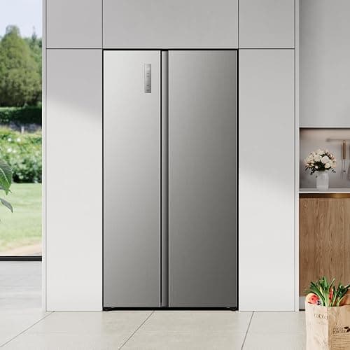 Hisense RS3P538NAIE Kühl-Gefrierkombination/Side by Side/Freistehend/ 527 L/EEK: E/ 39 dB/Perfekt Kitchen Fit/Boden-Kühlsystem/Meta-Tech Cooling/Total No Frost/ (BxHxT): 91,1×178,6×60 cm/Grau thumbnail 2