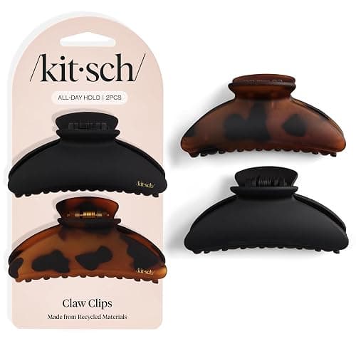 Kitsch Medium Claw Hair Clips for Women 2pc - Black & Tortoise | Strong Hold Claw Clips – Great for Updo, Half Up Hairstyle – Daily Hair Accessories - Image 1