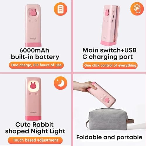 VAVOFO Cute Desk Lamp, Foldable & Portable LED Lamp with 6000mAh Rechargeable Battery, 3 Color Modes, USB-C Cordless Study Lamp for Bedroom, Office, Kids Room (Pink) thumbnail 7