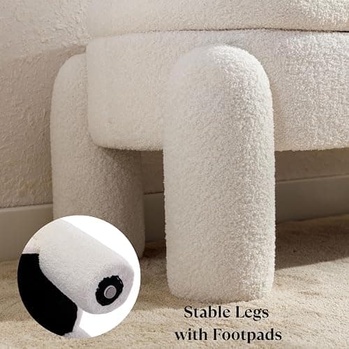 HEAH-YO Modern Storage Bench, 44.75 Inches Upholstered Sherpa Storage Ottoman Shoe Bench, End of Bed Bench for Bedroom Entryway Living Room,White thumbnail 6