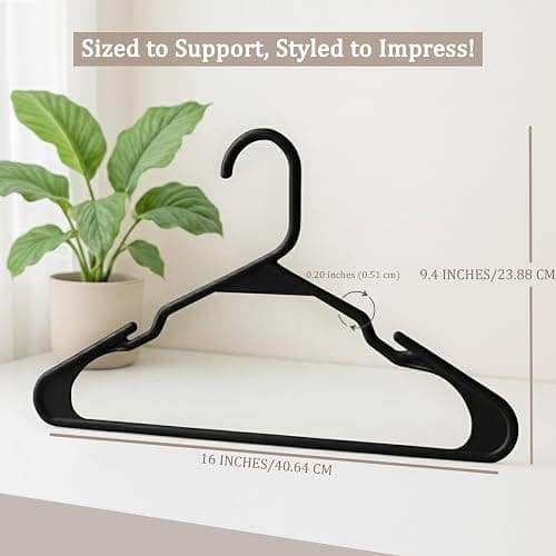Utopia Home Plastic Hangers 50 Pack, Space-Saving Clothes Hangers with Non-Slip Shoulder Grooves for Strappy Clothes, Ideal for Home Closet Organization and Warddrobe Solutions (Black) thumbnail 3