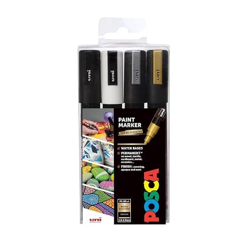 uni POSCA PC-5M Water-Based Paint Markers, Reversible Medium Tip (1.8-2.5mm), Assorted Colors, 4 Pack - Image 1