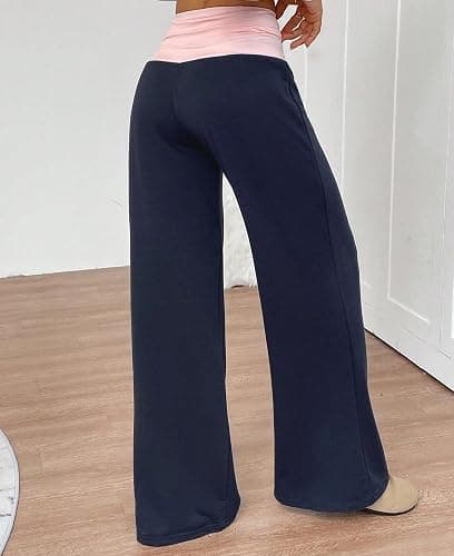 MYBFYABO Y2k Fold Over Yoga Pants for Women Low Rise Wide Leg Sweatpants | Womens Comfy Flowy Palazzo Pajama Pants, Contrast Color/ Striped Wide Foldover Waist Lounge Bell Bottoms 2026 thumbnail 6