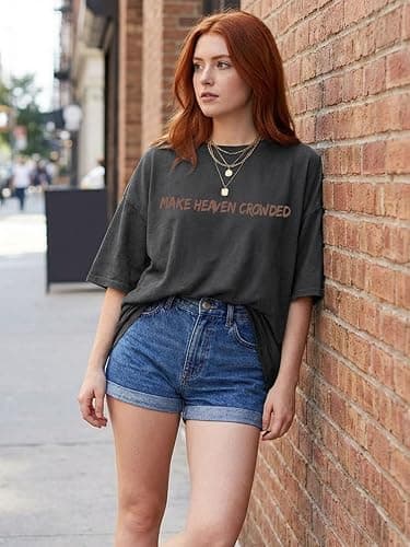 Christian Shirts for Women Faith Over Fear Oversized Graphic tees Jesus Shirt Bible Verse Casual Short Sleeve Top thumbnail 3