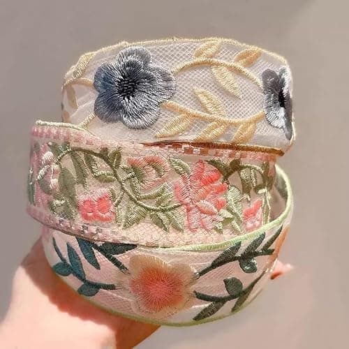 3 Pack Floral Embroidered Headbands for Women Girls, Wide Mesh Lace Boho Hair Bands, Vintage Non-Slip Hair Hoops for Daily Wear Party Vacation Wedding thumbnail 8