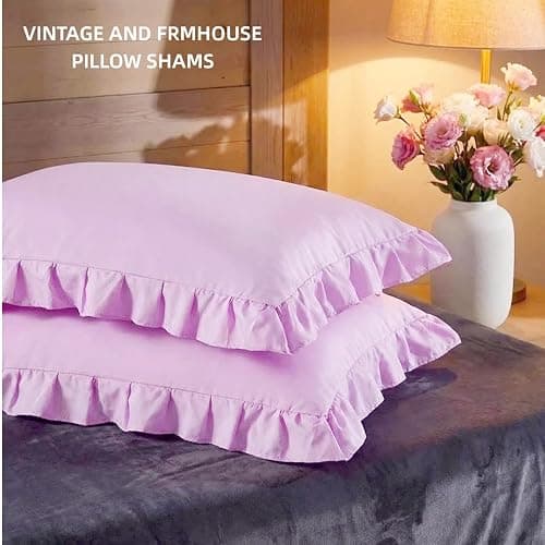 Premium Light Yellow Ruffled Pillowcases Set of 2 - Soft Shabby Chic Farmhouse Pillow Covers for Bedding (Standard Size) thumbnail 2