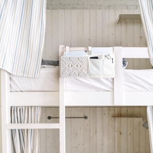 Mkono Bedside Caddy, Macrame Bunk Bed Hanging Organizer, 7 Pockets Ivory | Dorm Room Essentials, Boho Storage Bag, Remote Books Magazines Phone Snacks Drinks Holder, Bedroom Nursery Loft Baby Bed Rail thumbnail 4