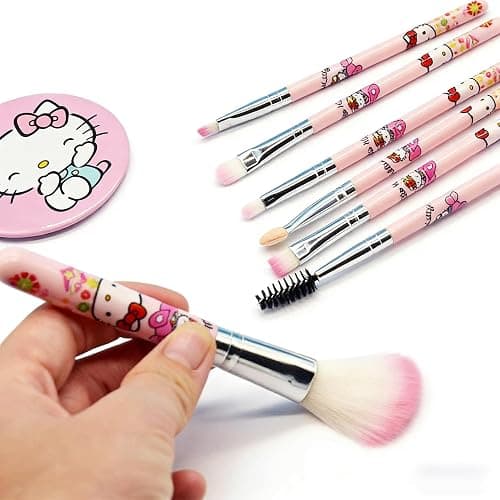 Kawaii Cat 7 PCS Makeup Brushes with A Mirror, Cartoon Cosmetic Makeup Brush Set Professional Tool Kit Set Brush Set Best Gift for Girl Women thumbnail 4