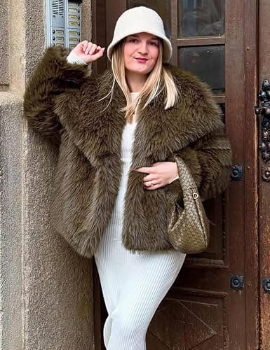 Flygo Women's Faux Fur Coat Fluffy Faux Fur Jacket Long Sleeve Lapel Furry Winter Jackets Shaggy Parka Short Coat thumbnail 2