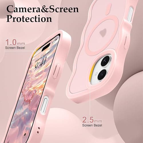 Pepmune for iPhone 16 Case, Curly Wavy Frame Hard Translucent Matte Clear Back Cover for Women Men Compatible with Magsafe TPU Bumper Shockproof Drop Protection Phone Case for iPhone 16, Pink thumbnail 5