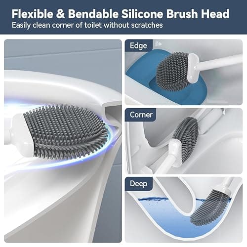 Unique Toilet Plunger and Brush, Silicone Brush and Heavy Duty Toilet Plunger Set with Ventilated Holder, 2-in-1 Toilet Brush and Plunger Combo for Bathroom Cleaning-New Pack (White) thumbnail 4