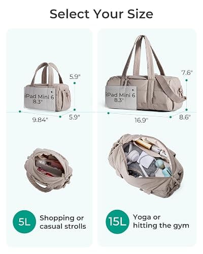 BAGSMART Reiki Mini Crossbody Gym Bag for Women, Mini Hobo Bag with Detachable Strap, 5L Shoulder Handbag(9.8 * 5.9 * 5.9 inches), Sand Brown thumbnail 5