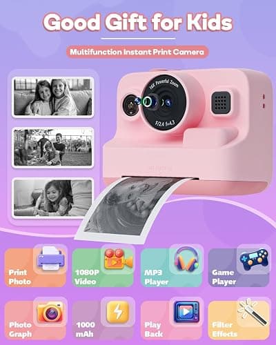 Dylanto Kids Camera Instant Print,1080P Kids Instant Cameras That Print Photos,Christmas Birthday Gifts for Girls Age 3-12,Portable Toy for 3 4 5 6 7 8 9 10 Year Old Girls Boys Pink thumbnail 2