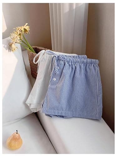 MakeMeChic Women's 2 Pack Linen Shorts Summer Beach Pajama Boxer Shorts thumbnail 5