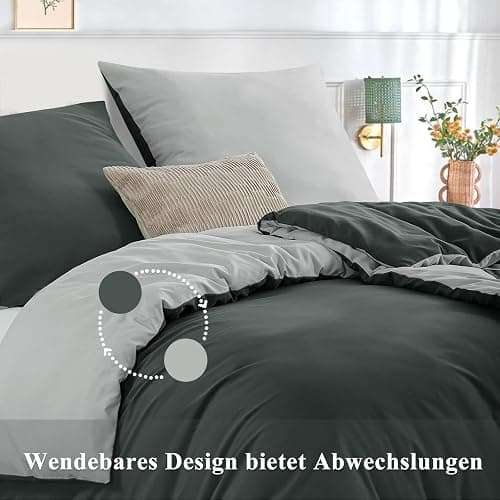 RUIKASI Bettwäsche 135x200 4teilig Anthrazit Grau - Wendebettwäsche Bettbezug 135 x 200 mit Reißverschluss, Oeko-TEX Mikrofaser Bettwäsche Sets, Weich und Bügelfrei thumbnail 4