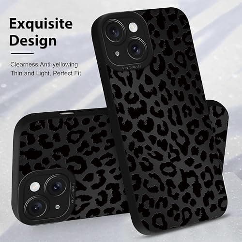Cinysnt Cute Black Cheetah Print Phone Case for iPhone 15 6.1" | Aesthetic Leopard Pattern Design Cover Full Camera Lens Protective Shockproof Soft Slim TPU Funda for Men Women Girls thumbnail 4