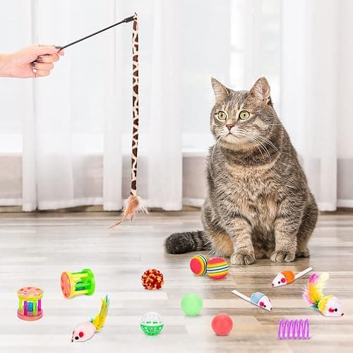 Retro Shaw 33 Pcs Cat Toys Set, Interactive Kitten Toys for Indoor Cats Kitty with Collapsible Play Tunnel Tent, Feather Teaser Wand Bell Balls Springs Mouse Toys for Boredom Relief & Exercise thumbnail 6
