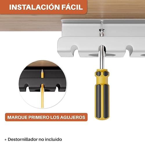 Zenacasa Organizador de Cables Escritorio de Acero Blanco - Montaje Sencillo - Bandeja para Cables Robusta y Práctica thumbnail 6