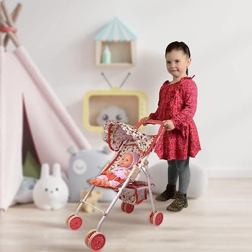 My First Baby Doll Stroller for Toddlers 3 Year Old Girls, Little Kids | Toy Stroller with Bottom Storage Basket, Foldable Frame, Canopy, Seatbelt thumbnail 2