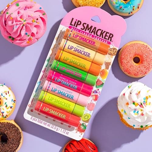 Lip Smacker Original & Best Holiday Flavored Lip Balm Party Pack, Oatmeal Cookie, Vanilla, Mango, Watermelon, Tropical Punch, Cotton Candy, Kiwi, Strawberry, Clear thumbnail 9