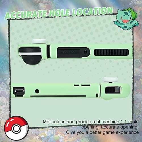 DLseego Funda Protectora Compatible con Switch OLED,Carcasa Delgada Suave al Tacto con 2 Tapas de Agarre para el Pulgar y Abalorio de Bolas de Elfo,Absorción de Golpes Antiarañazos,Rana Verde thumbnail 3