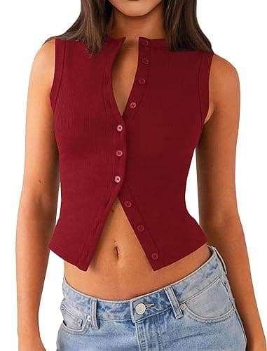 Matunana Womens Going Out Tops Summer Spring Ribbed Tank Sexy Crop Cute Y2K Button Down T Shirts Fashion Clothes 2025