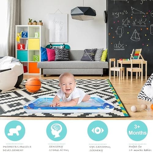 Zenovate Tapis Eau Bebe Eveil, Tummy Time Tapis d'eau Bébé Gonflable, Tapis Sensoriel Bébé pour tout-petits, Cadeau Bebe Jouet Bebe 3 6 9 12 Mois thumbnail 4