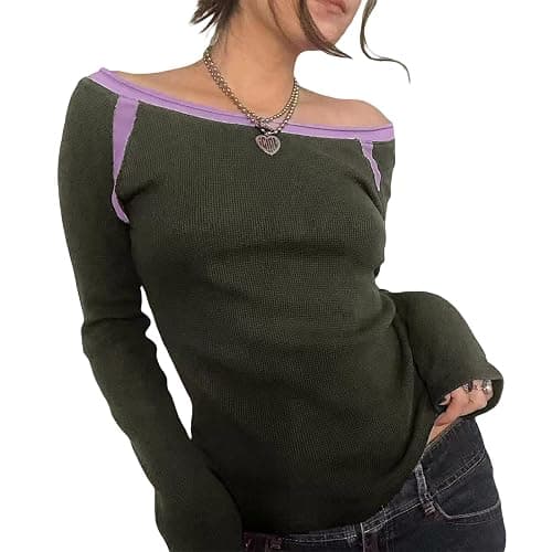 Women Vintage Aesthetic Top Long Sleeve Lace Trim Tight Shirts Y2k Graphic Print Fairy Grunge Top Streetwear - Image 1