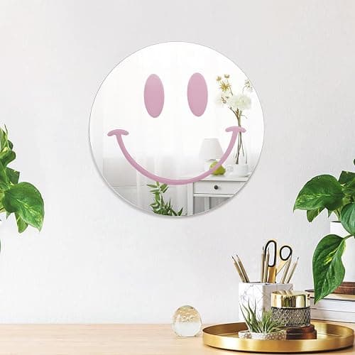 Dremisland Wall Mirror Preppy Room Decor for Teen Girls Dorm Room Decor Aesthetic Acrylic Mirror Round Mirror for Apartment Living Room, Bedroom, Vanity, Entryway, Hallway (Light Pink) - Light Pink thumbnail 5