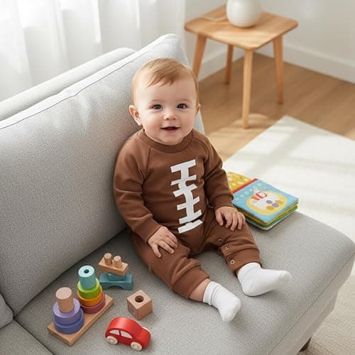 allshope Newborn Baby Boy Girl Fall Outfit Romper Sweatshirt Football Rugby Print Jumpsuit Bodysuit Infant Clothes thumbnail 5