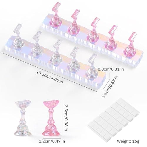 Etercycle 2 Set Nail Holder for Display Painting Nails - Aurora Acrylic Magnetic Practice Nail Stand Set - Fake Nail Holder for Press On Nails with Reusable Adhesive Putty (Aurora Pink) - Transparent + Pink thumbnail 2