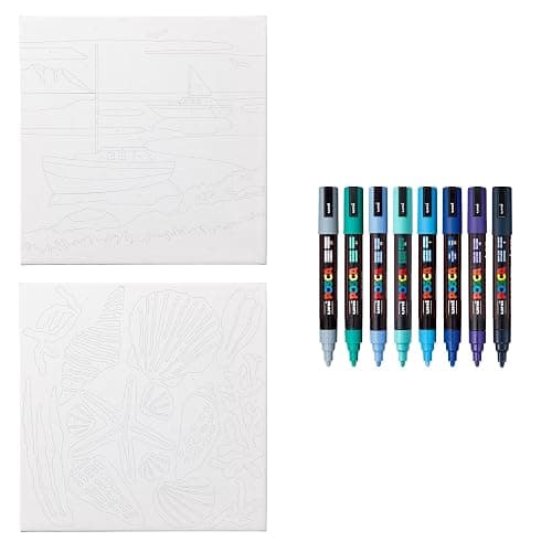 POSCA® Paint-By-Number Canvas Kit with 8 PC-5M Paint Markers (Harbor Hues) | Two 12 x 12 pre-printed canvases, color key & step-by-step instructions, odorless quick-drying paint, beginner-friendly thumbnail 4