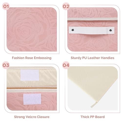 Lucky Monet Cute Storage Bin Boxes with Lids Washable Decorative Storage Boxes Pink Lidded Storage Baskets Collapsible Fabric Box Cubes with PU Leather Handles for Shelf Closet, 1 Pack Pink, Large thumbnail 4