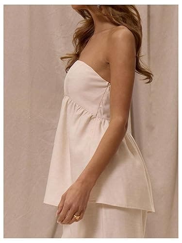 Floerns Women's Casual Strapless Peplum Top Sleeveless Ruffle Hem Babydoll Bandeau thumbnail 3