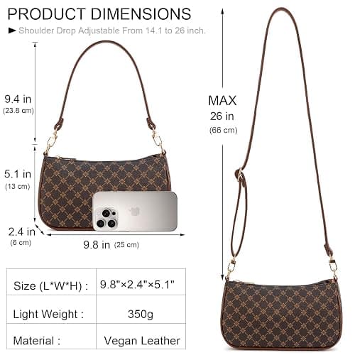 NIUEIMEE ZHOU Shoulder Bag for Women Retro Vegan Leather Classic Clutch Tote HandBags Purses with Zipper Closure thumbnail 5