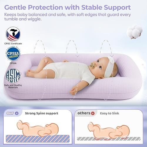 azopesy Baby Lounger for Newborn - Infant Lounger 0-24 Months with Lounger Cover, Adjustable Baby Nest Lounger, Breathable Fabric & 3D Support Newborn Lounger, Portable Newborn Essentials, Pink thumbnail 5