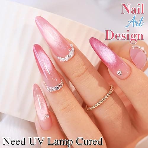 Double Rhythm Cat Eye Gel Nail Polish Set of 6 Same Color Same Bottle 0.5 Oz Shimmer Glitter with Magnet Holographic Reflective Magnetic UV Nail Polish Kit at Home (Glass Nude Pink Rose-T6-45) thumbnail 8