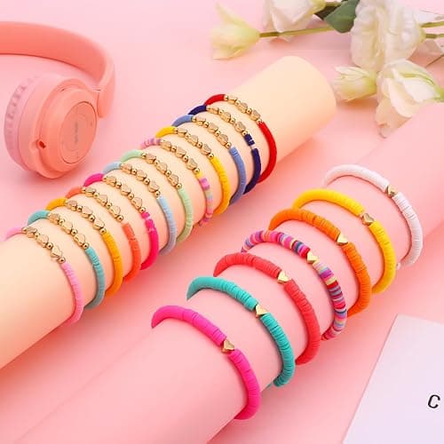 ViEinkaufen 19 Pcs Friendship Bracelets, Colorful Girls Bracelets Adjustable Bohemian Clay Beads Bracelets Inspirational Bracelets Jewellery Gifts for Girls Women Men Best Friends Party Accessories thumbnail 3