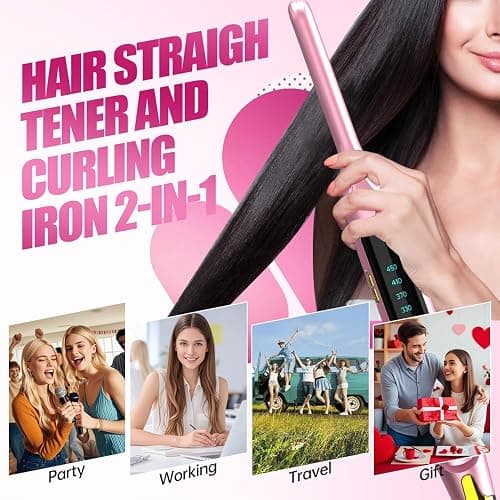 Mvxitanny Mini Flat Irons for Short Hair,Pixie Cut & Bangs,Pencil Hair Straightener for Edges with LED Display,Small Hair Straightener with Dual Voltage,Ease to use and Fast 15 Second Heat up（Pink） thumbnail 5