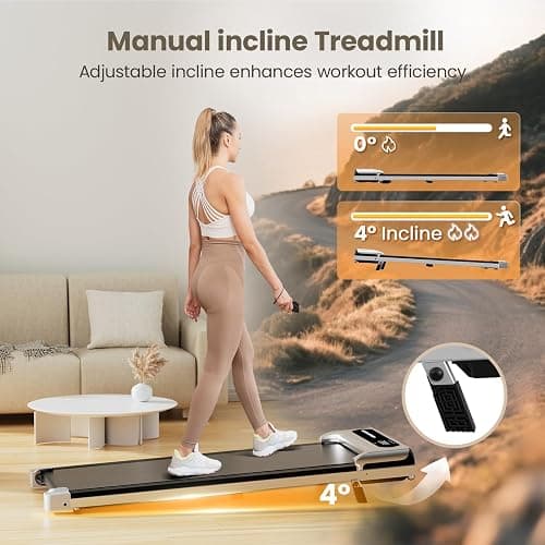 Yagud Walking Pad Treadmill with Incline for Home Office, Portable Under Desk Treadmill with Remote Control and LED Display, Walking Jogging Running Machine thumbnail 2