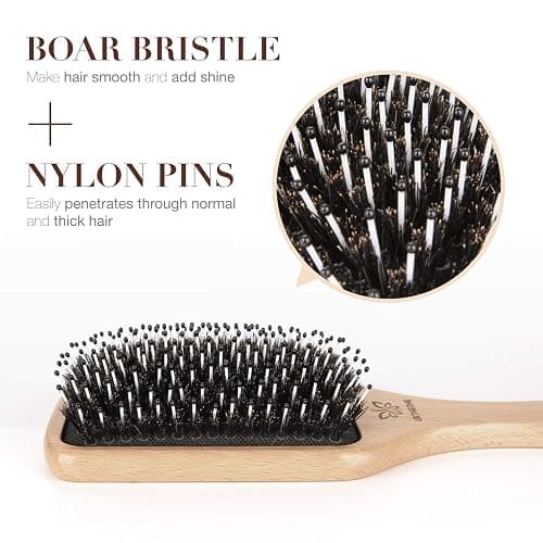 Hair Brush Boar Bristle Hairbrush for Thick Curly Thin Long Short Wet or Dry Hair Adds Shine and Makes Hair Smooth, Best Paddle Hair Brush for Men Women Kids thumbnail 2