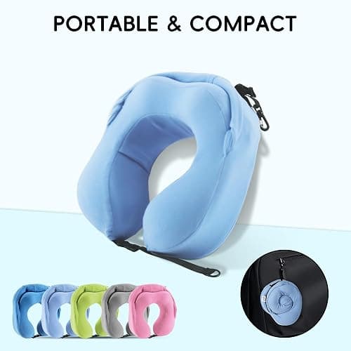 ALLINCOZY Travel Pillow with Hood for Airplane, 100% Pure Memory Foam Hooded Neck Pillow for Traveling, Car, Office, Soft, Machine Washable, Easy Storage, Blue - Blue thumbnail 6